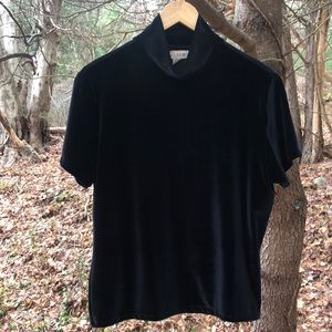 Vintage J.Crew black velvety short sleeves mock neck top